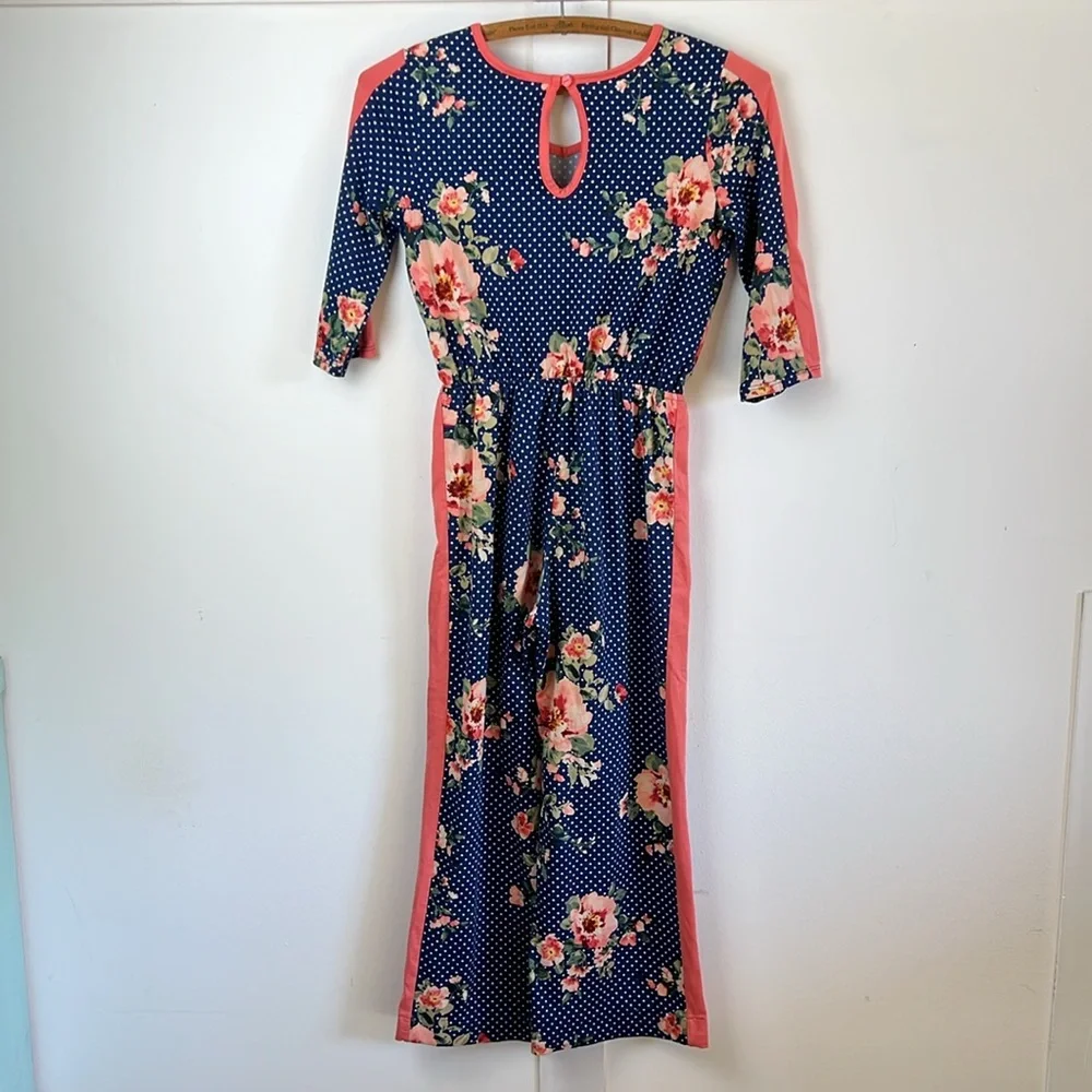 Navy Floral Polka Dot Kids Jumpsuit - Picture 6 of 6